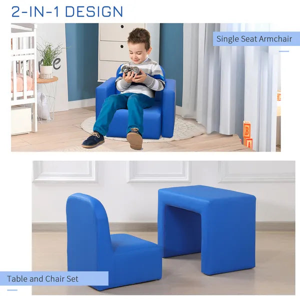 Blue 2-in-1 Kids Sofa and Table Chair Set Convertible Toddler Lounge Multifunctional Armrest Chair for Play - product image 4