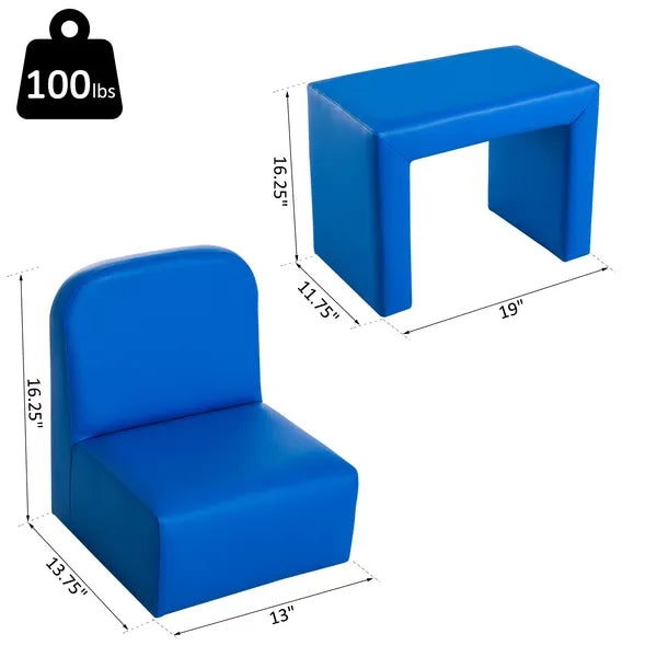 Blue 2-in-1 Kids Sofa and Table Chair Set Convertible Toddler Lounge Multifunctional Armrest Chair for Play - product image 3