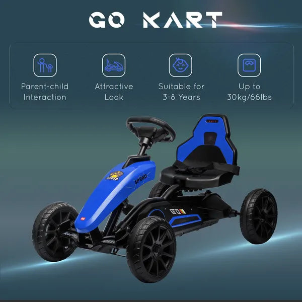 Blue Pedal Go Kart for Kids with Swing Axle and Shock-Absorbing Wheels - product image 8