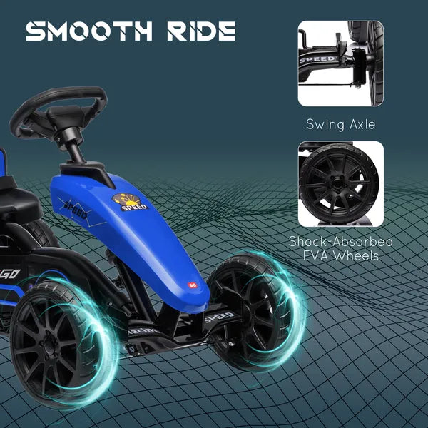 Blue Pedal Go Kart for Kids with Swing Axle and Shock-Absorbing Wheels - product image 6