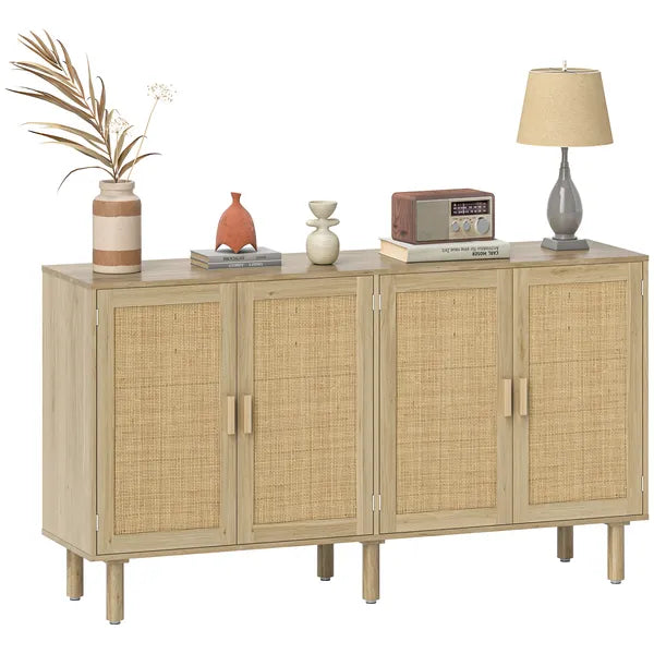 Bohemian Sideboard, 62.2" Buffet Cabinet with 4 Rattan Doors and Shelves for Living Room, Hallway, Natural - product image 11