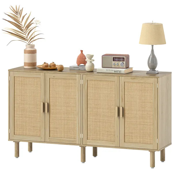 Bohemian Sideboard, 62.2" Buffet Cabinet with 4 Rattan Doors and Shelves for Living Room, Hallway, Natural - product image 1