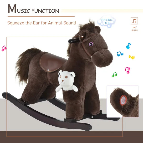 Plush Rocking Horse with Animal Sounds and Bear Toy Brown for Ages 3+ - product image 4