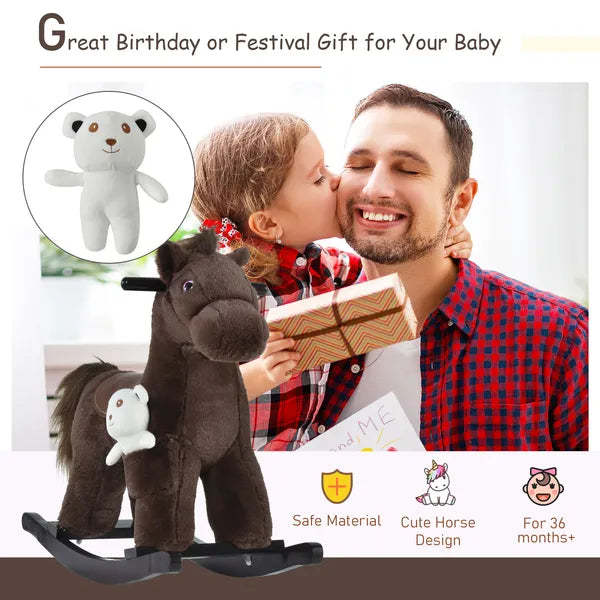Plush Rocking Horse with Animal Sounds and Bear Toy Brown for Ages 3+ - product image 7