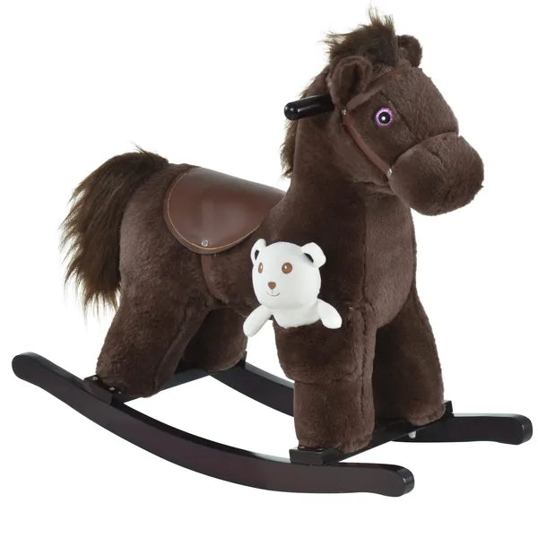 Plush Rocking Horse with Animal Sounds and Bear Toy Brown for Ages 3+ - product image 1