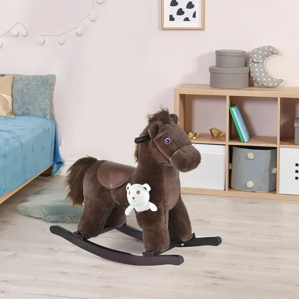 Plush Rocking Horse with Animal Sounds and Bear Toy Brown for Ages 3+ - product image 10