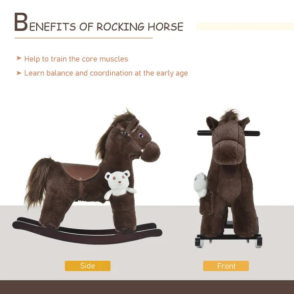 Plush Rocking Horse with Animal Sounds and Bear Toy Brown for Ages 3+ - product image 5