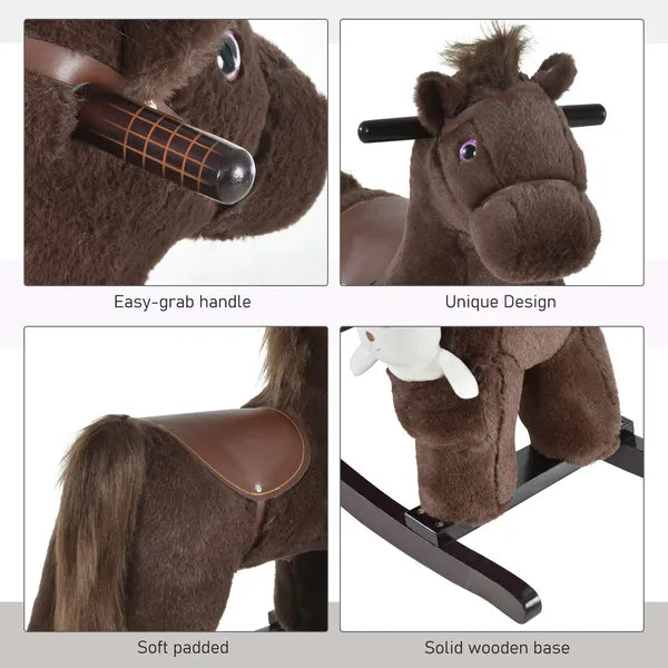 Plush Rocking Horse with Animal Sounds and Bear Toy Brown for Ages 3+ - product image 6