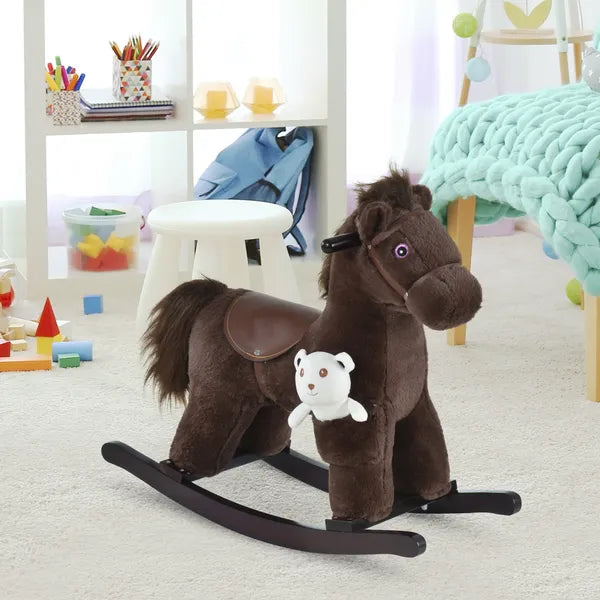 Plush Rocking Horse with Animal Sounds and Bear Toy Brown for Ages 3+ - product image 2