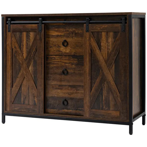 HOMCOM Buffet Kitchen Cabinet, Kitchen Sideboard Cabinet with Barn Doors, 3 Drawers and Adjustable Shelves for Living Room, Rustic Brown - product image 11