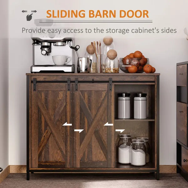 HOMCOM Buffet Kitchen Cabinet, Kitchen Sideboard Cabinet with Barn Doors, 3 Drawers and Adjustable Shelves for Living Room, Rustic Brown - product image 5