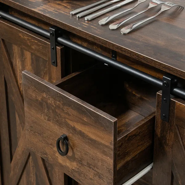 HOMCOM Buffet Kitchen Cabinet, Kitchen Sideboard Cabinet with Barn Doors, 3 Drawers and Adjustable Shelves for Living Room, Rustic Brown - product image 8
