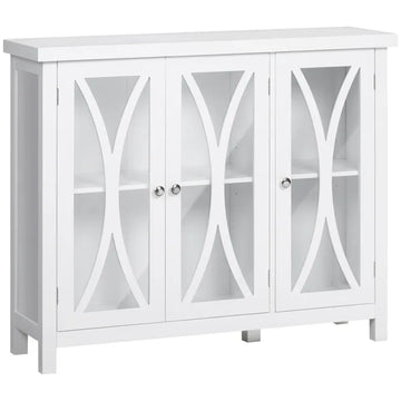HOMCOM Buffet Sideboard Modern White Kitchen Cabinet with Glass Doors Storage for Dining Room Bedroom - product image 1