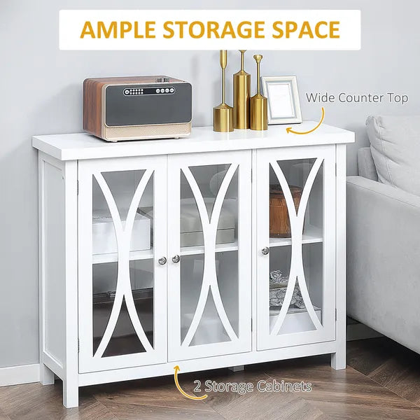HOMCOM Buffet Sideboard Modern White Kitchen Cabinet with Glass Doors Storage for Dining Room Bedroom - product image 4