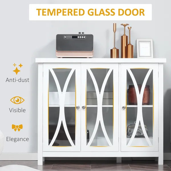 HOMCOM Buffet Sideboard Modern White Kitchen Cabinet with Glass Doors Storage for Dining Room Bedroom - product image 6