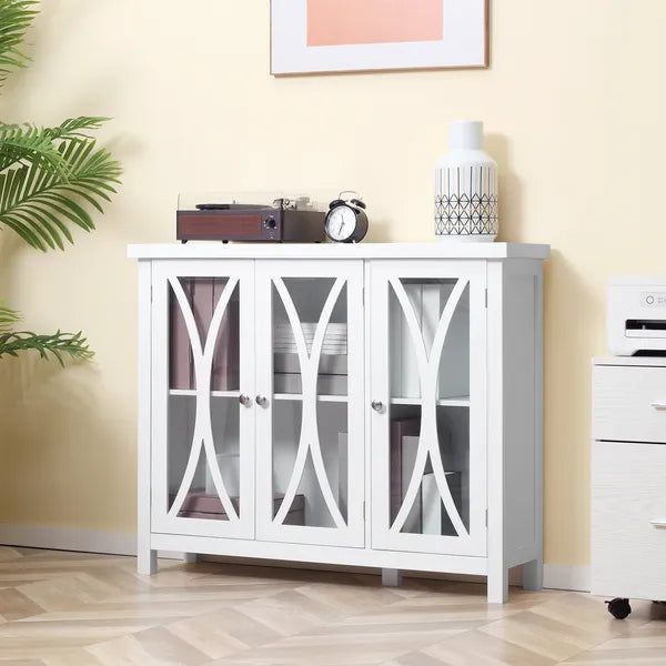 HOMCOM Buffet Sideboard Modern White Kitchen Cabinet with Glass Doors Storage for Dining Room Bedroom - product image 2