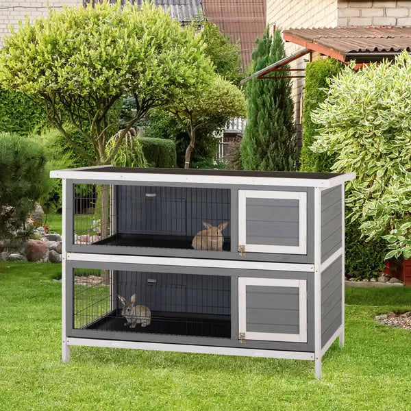 Bunny Cage Outdoor, 54" 2-Level Wooden Cage, with Lockable Doors, Removable Tray and Waterproof Roof, for Outdoor/Indoor Dark Grey - product image 2