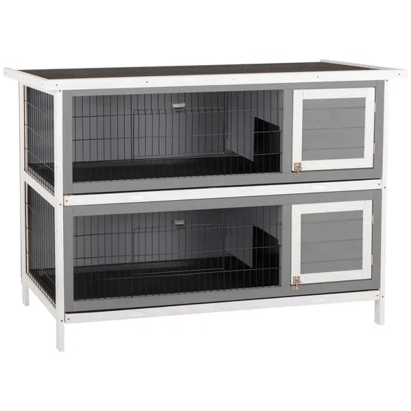 Bunny Cage Outdoor, 54" 2-Level Wooden Cage, with Lockable Doors, Removable Tray and Waterproof Roof, for Outdoor/Indoor Dark Grey - product image 1