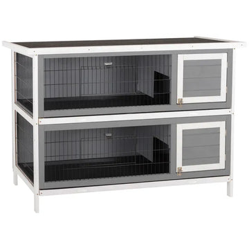 Bunny Cage Outdoor, 54" 2-Level Wooden Cage, with Lockable Doors, Removable Tray and Waterproof Roof, for Outdoor/Indoor Dark Grey - product image 1