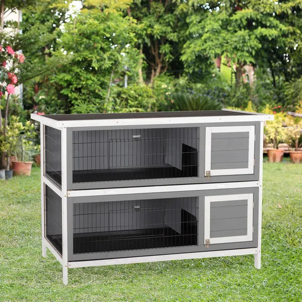 Bunny Cage Outdoor, 54" 2-Level Wooden Cage, with Lockable Doors, Removable Tray and Waterproof Roof, for Outdoor/Indoor Dark Grey - product image 10