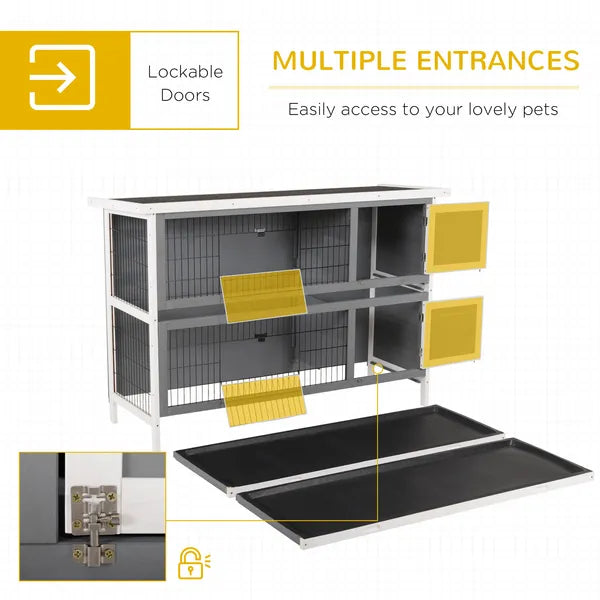Bunny Cage Outdoor, 54" 2-Level Wooden Cage, with Lockable Doors, Removable Tray and Waterproof Roof, for Outdoor/Indoor Dark Grey - product image 5