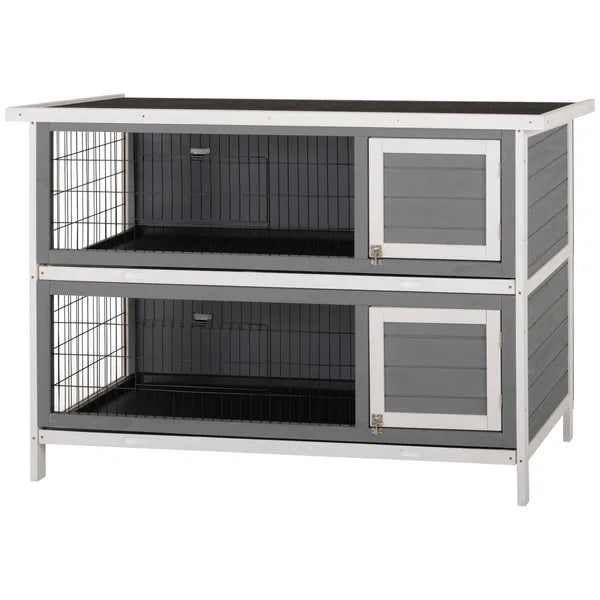 Bunny Cage Outdoor, 54" 2-Level Wooden Cage, with Lockable Doors, Removable Tray and Waterproof Roof, for Outdoor/Indoor Dark Grey - product image 11
