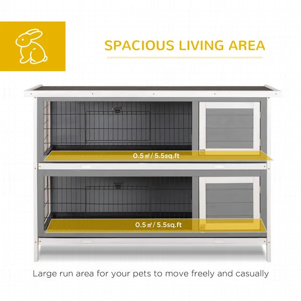 Bunny Cage Outdoor, 54" 2-Level Wooden Cage, with Lockable Doors, Removable Tray and Waterproof Roof, for Outdoor/Indoor Dark Grey - product image 4