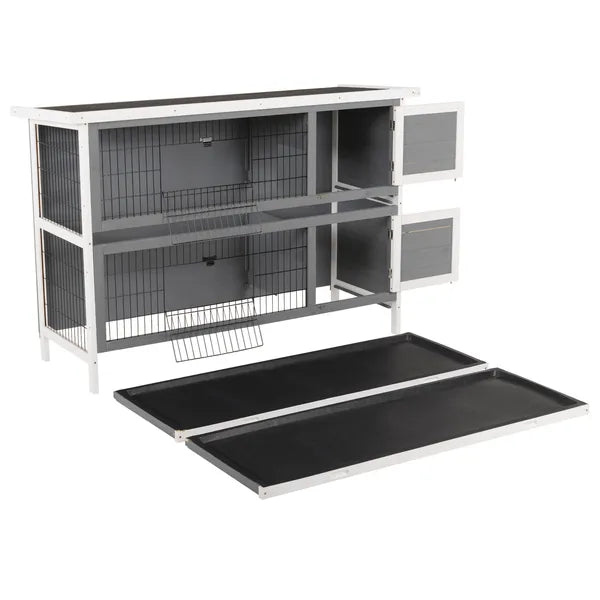 Bunny Cage Outdoor, 54" 2-Level Wooden Cage, with Lockable Doors, Removable Tray and Waterproof Roof, for Outdoor/Indoor Dark Grey - product image 8