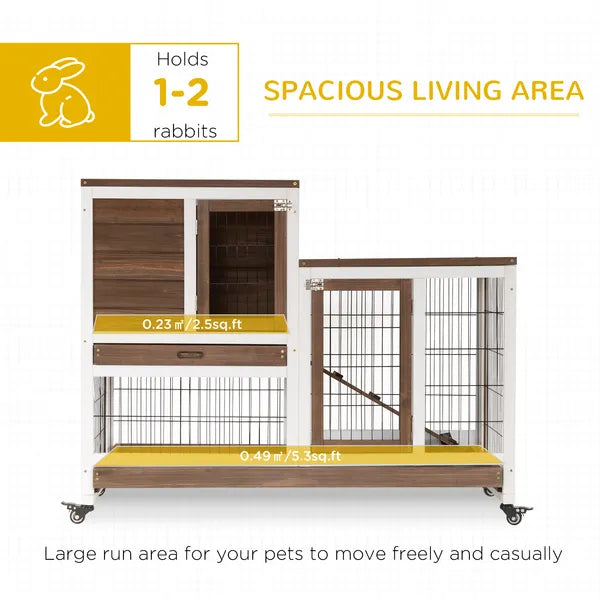 Bunny Hutch with Wheels Ramp Removable Tray, Solid Fir Wood Bunny Cage, Bunny Houses, Brown - product image 4