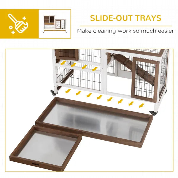 Bunny Hutch with Wheels Ramp Removable Tray, Solid Fir Wood Bunny Cage, Bunny Houses, Brown - product image 6