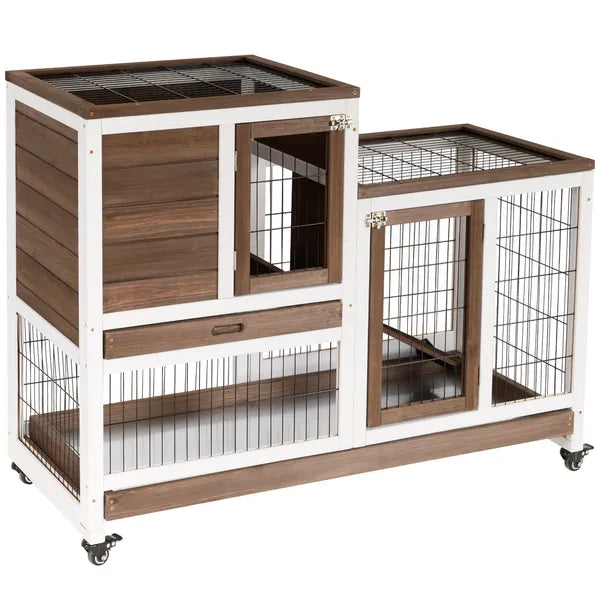 Bunny Hutch with Wheels Ramp Removable Tray, Solid Fir Wood Bunny Cage, Bunny Houses, Brown - product image 11