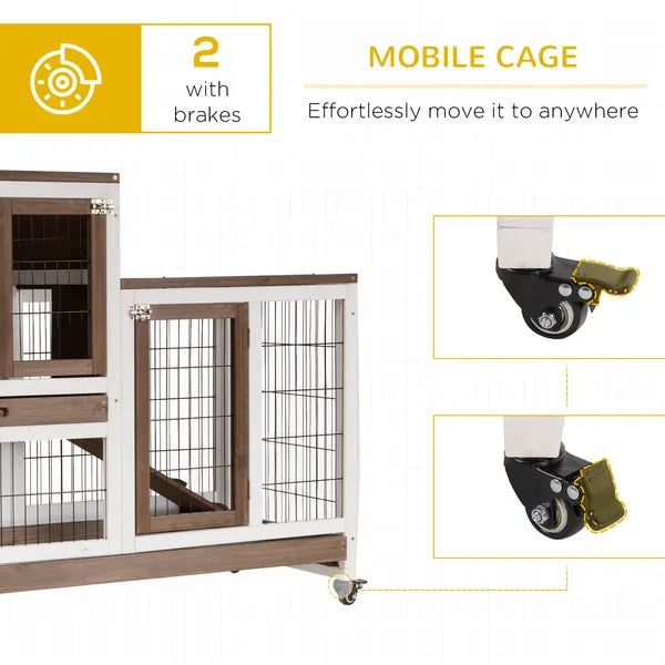 Bunny Hutch with Wheels Ramp Removable Tray, Solid Fir Wood Bunny Cage, Bunny Houses, Brown - product image 7