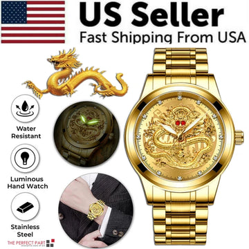 Gold Tone Mens Quartz Watch with Decorative Stone Accents and Stainless Steel Band