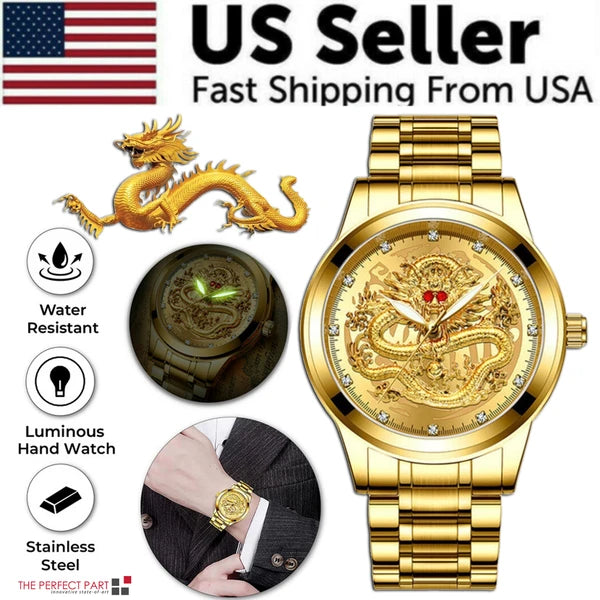 Gold Tone Mens Quartz Watch with Decorative Stone Accents and Stainless Steel Band