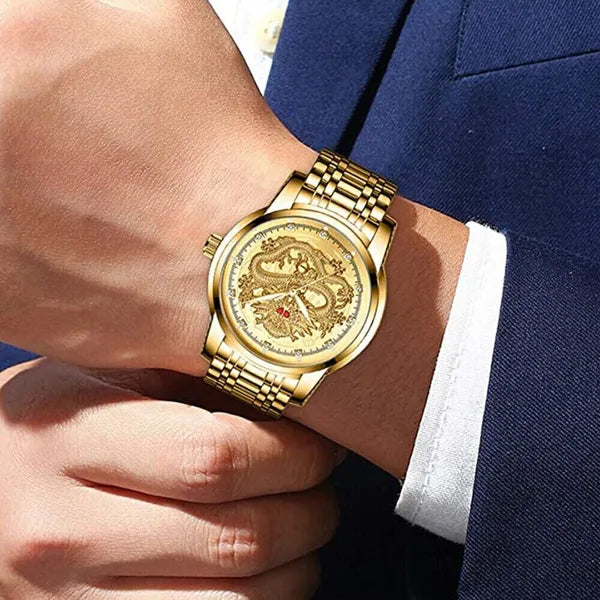 Gold Tone Mens Quartz Watch with Decorative Stone Accents and Stainless Steel Band - product view 8