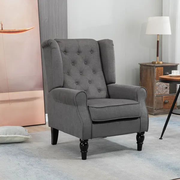 HOMCOM Button-Tufted Accent Chair Dark Gray with Round Armrests and Wood Legs for Living Room - product image 2