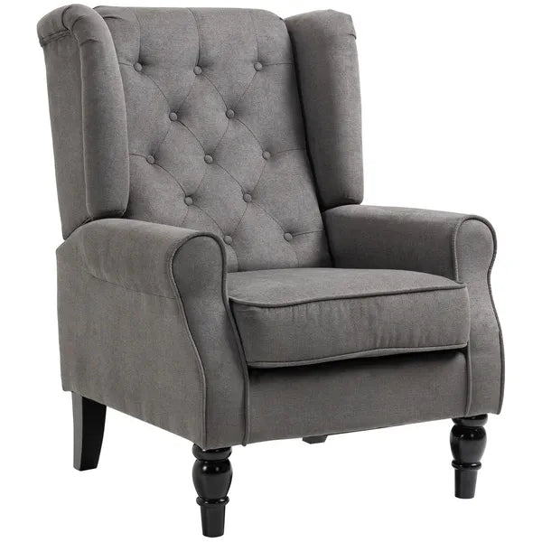 HOMCOM Button-Tufted Accent Chair Dark Gray with Round Armrests and Wood Legs for Living Room - product image 1