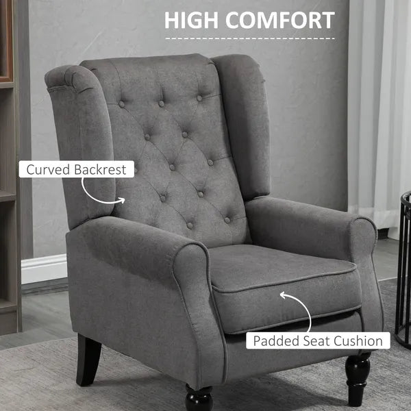 HOMCOM Button-Tufted Accent Chair Dark Gray with Round Armrests and Wood Legs for Living Room - product image 5