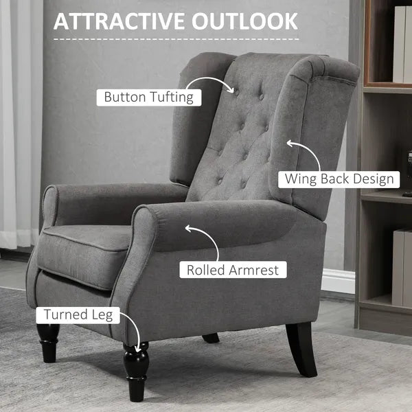 HOMCOM Button-Tufted Accent Chair Dark Gray with Round Armrests and Wood Legs for Living Room - product image 4