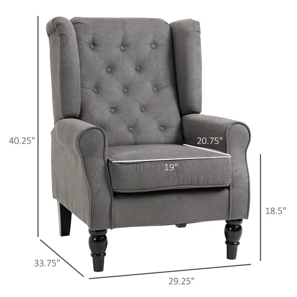 HOMCOM Button-Tufted Accent Chair Dark Gray with Round Armrests and Wood Legs for Living Room - product image 3