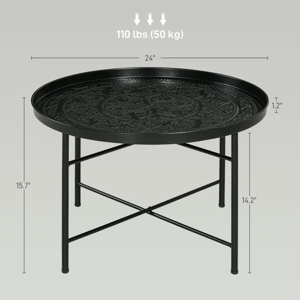 HOMCOM Cafe Table for Living Room, 24 Inch Round Center Table with Hammered Tray Top and Metal Frame for Bedroom, Black - product image 3
