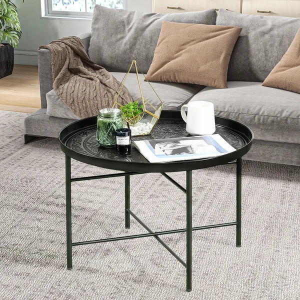 HOMCOM Cafe Table for Living Room, 24 Inch Round Center Table with Hammered Tray Top and Metal Frame for Bedroom, Black - product image 11