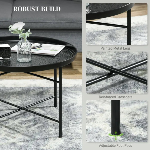 HOMCOM Cafe Table for Living Room, 24 Inch Round Center Table with Hammered Tray Top and Metal Frame for Bedroom, Black - product image 5