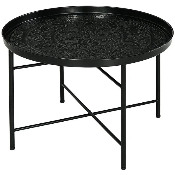 HOMCOM Cafe Table for Living Room, 24 Inch Round Center Table with Hammered Tray Top and Metal Frame for Bedroom, Black - product image 1