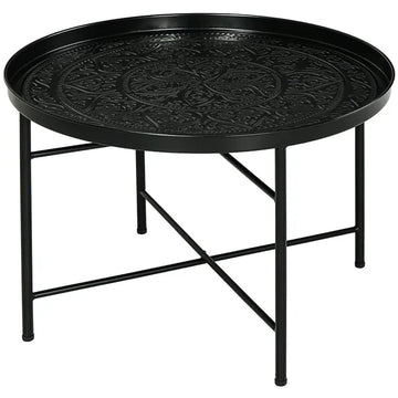 HOMCOM Cafe Table for Living Room, 24 Inch Round Center Table with Hammered Tray Top and Metal Frame for Bedroom, Black - product image 1