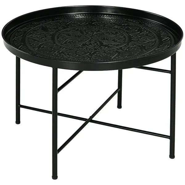 HOMCOM Cafe Table for Living Room, 24 Inch Round Center Table with Hammered Tray Top and Metal Frame for Bedroom, Black - product image 10