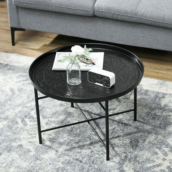 HOMCOM Cafe Table for Living Room, 24 Inch Round Center Table with Hammered Tray Top and Metal Frame for Bedroom, Black - product image 6