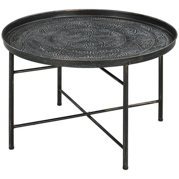 HOMCOM Cafe Table for Living Room, 24" Round Center Table with Hammered Tray Top and Metal Frame for Bedroom, Pewter - product image 1