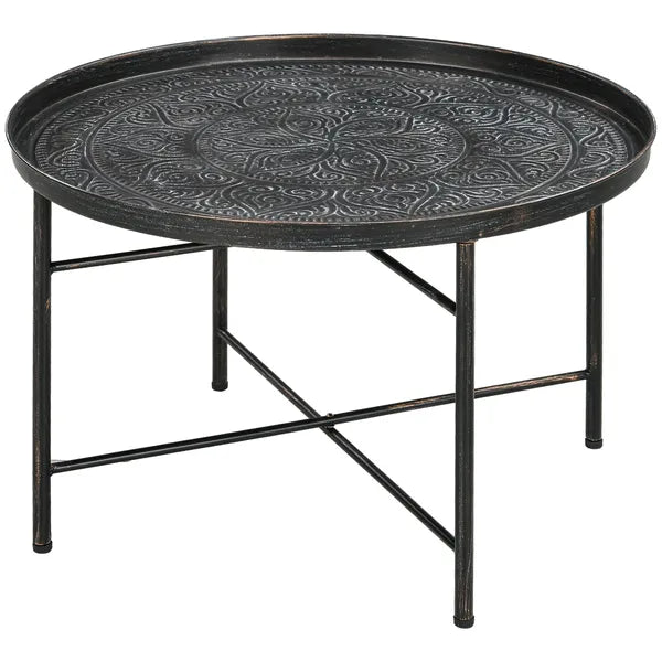 HOMCOM Cafe Table for Living Room, 24" Round Center Table with Hammered Tray Top and Metal Frame for Bedroom, Pewter - product image 1