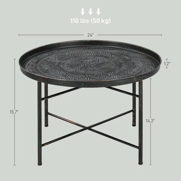 HOMCOM Cafe Table for Living Room, 24" Round Center Table with Hammered Tray Top and Metal Frame for Bedroom, Pewter - product image 3